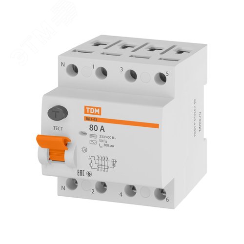 Устройство защитного отключения ВД1-63 четырехполюсный 80А 300мА 3