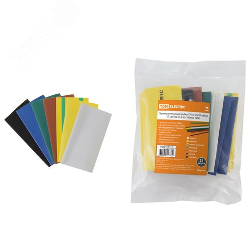 Термоусаживаемая трубка ТУТнг 40/20 набор (7 цветов по 3 шт 100мм)