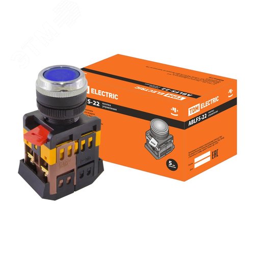 Кнопка ABLFS-22 синий d22мм неон/230В 1з+1р - TDM ELECTRIC