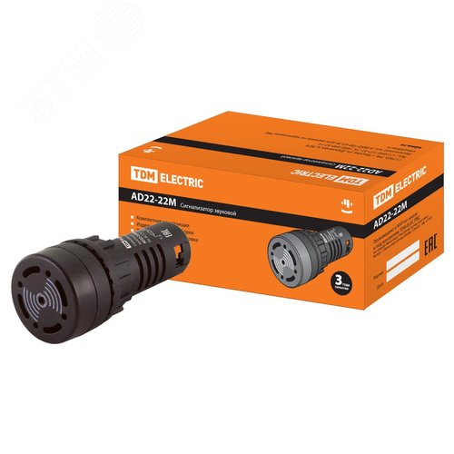 Сигнализатор звуковой AD22-22M/k23 d22 мм 24В DC/AC черный (SQ0746-0001) - TDM ELECTRIC