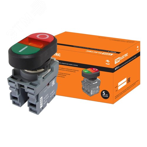 Кнопка двойная MPD2-11R (зеленая/красная) (LED) в сборе d22мм/220В (I/O) линза красная - TDM ELECTRIC