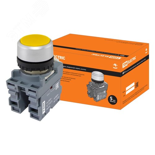 Кнопка MP1-20Y в сборе d22мм 1з+1р желтая - TDM ELECTRIC