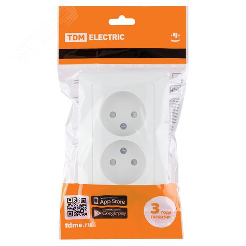 "Розетка двойная 2П с защ. шт. 10А 250В белая ""Ильмень"" TDM" 3