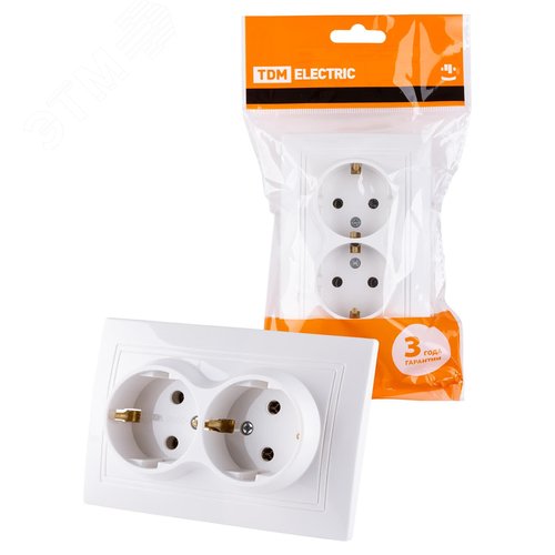 Розетка двойная 2П+З 16А 250В (основание керамика) белая Таймыр TDM