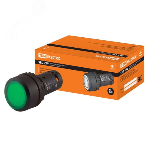 Кнопка SB7-CW3361-220V(LED) d22мм 1з, зеленая (SQ0746-0025) - TDM ELECTRIC