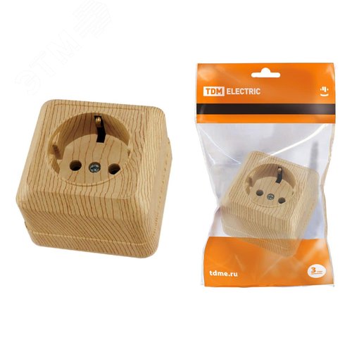 Розетка 2П+3 открытой установки IP20 16А 250В (керамика) сосна ''Ладога''