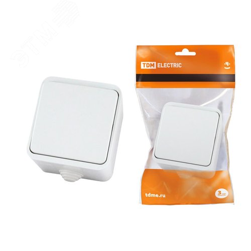 Выключатель одноклавишный ОУ IP44 10А белый 'Орель' - TDM ELECTRIC