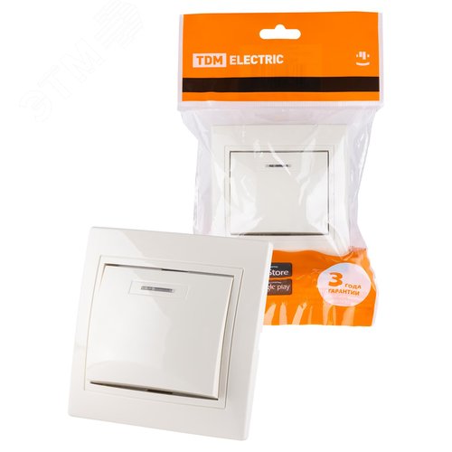 Выключатель 1 кл. с подсветкой 10А (основание керамика) сл. кость Таймыр TDM