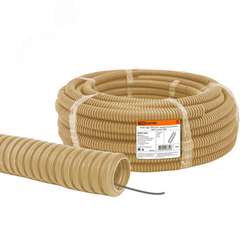 Труба гофрированная ПВХ d 20 с зондом (25 м) легкая ''ЭКО'' (сосна)