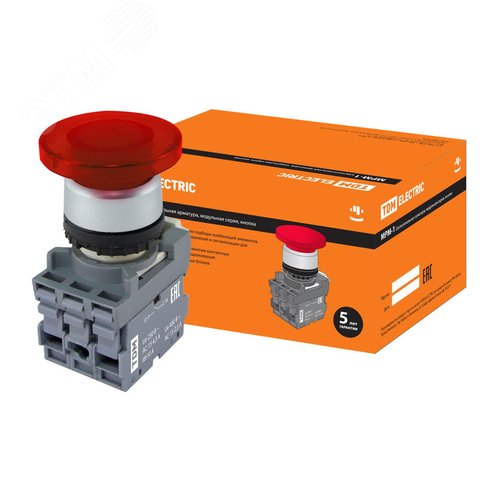 Кнопка грибовидная МРМ1-11R(LED) в сборе d40мм/220B 1з+1р красная (SQ0747-0033) - TDM ELECTRIC