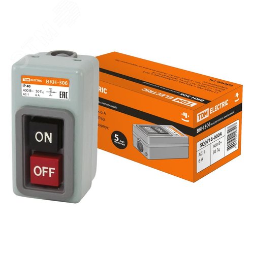 Выключатель кнопочный с блокировкой ВКН-306 3Р 6А 230/400В IP40 - TDM ELECTRIC