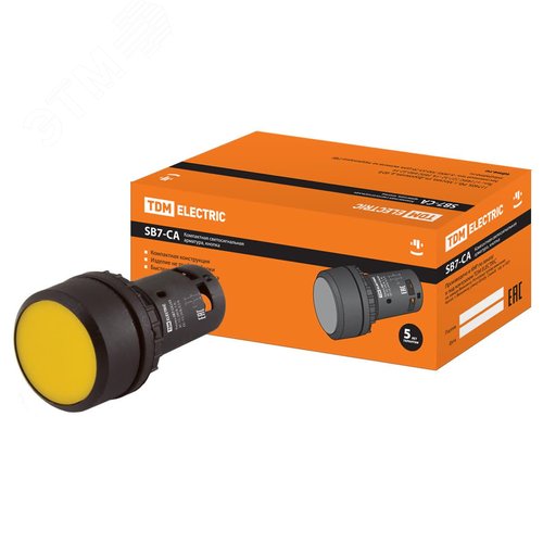 Кнопка с фиксацией SB7-CAL55 d22мм 1з+1р желтая - TDM ELECTRIC