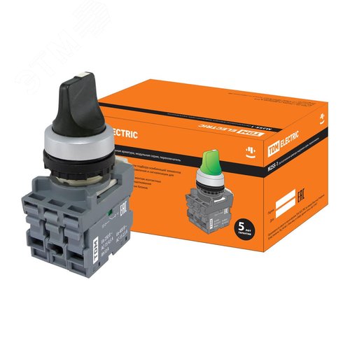 Переключатель на 3 положения с фиксацией M3SS1-20B короткая ручка в сборе d22мм 1з+1р черный (SQ0747-0079)