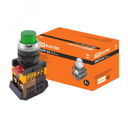 Кнопка ABLFP-22 зеленый d22мм неон/230В 1з+1р - TDM ELECTRIC