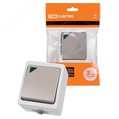 Выключатель одноклавишный с подсветкой открытой установки IP54 10А ''Вуокса''