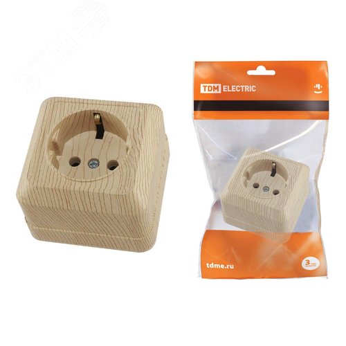 Розетка 2П+З открытой установки IP20 16А, сосна ''Ладога''