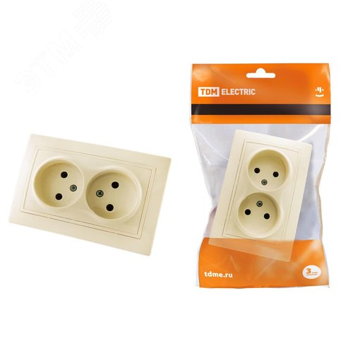 Розетка двойная 2П 10А 250В (основание керамика) сл. кость Таймыр TDM