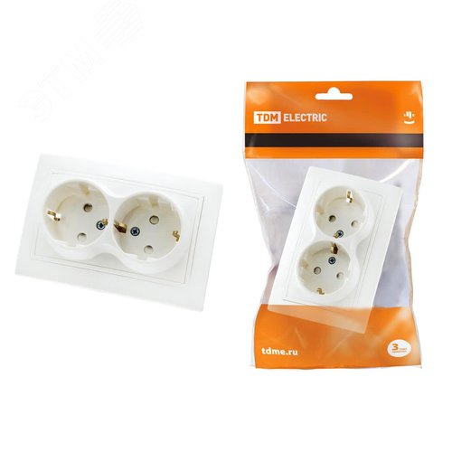 Розетка двойная 2П+З с защ. шт. 16А 250В (основание керамика) белая Таймыр TDM