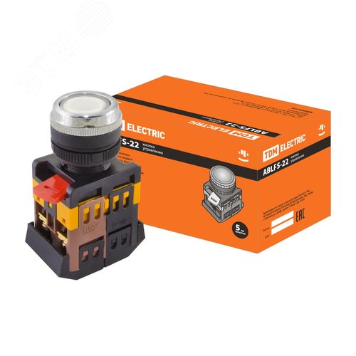Кнопка ABLFS-22 белый d22мм неон/230В 1з+1р - TDM ELECTRIC