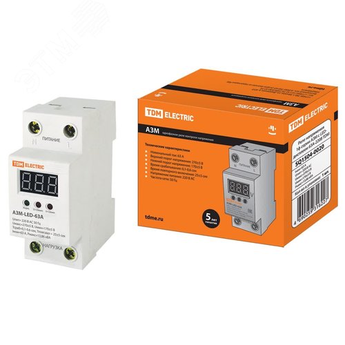 Реле напряжения 1ф АЗМ-LED с LED-дисплеем 63А-230В TDM 8
