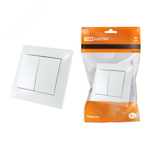 Выключатель двухклавишный 10А белый ''Лама''