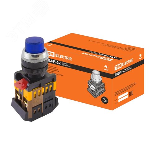 Кнопка ABLFP-22 синий d22мм неон/230В 1з+1р - TDM ELECTRIC
