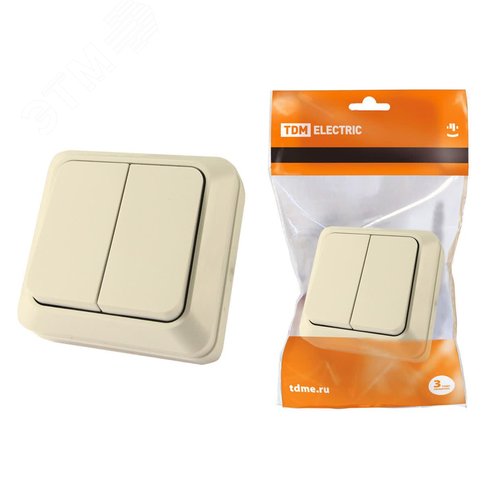 "Выключатель 2-кл. открытой установки IP20 10А, сл. кость ""Ладога"" TDM" 2