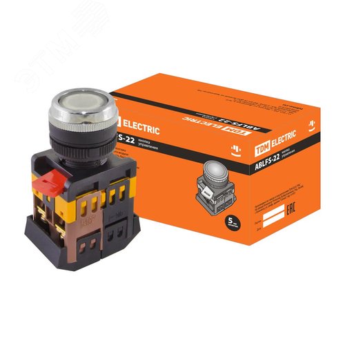 Кнопка ABLFS-22 прозрачная d22мм неон/230В 1з+1р - TDM ELECTRIC
