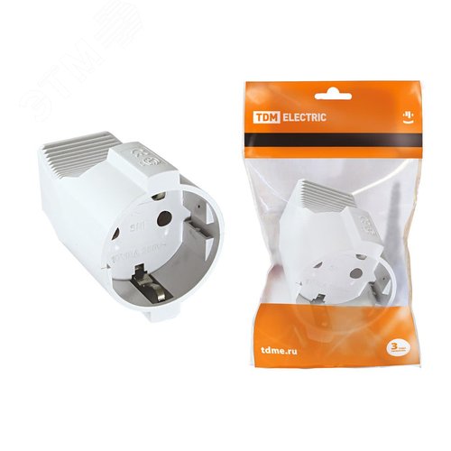 Кабельная розетка 2П+З с защитными шторками 16А 250B белая - TDM ELECTRIC