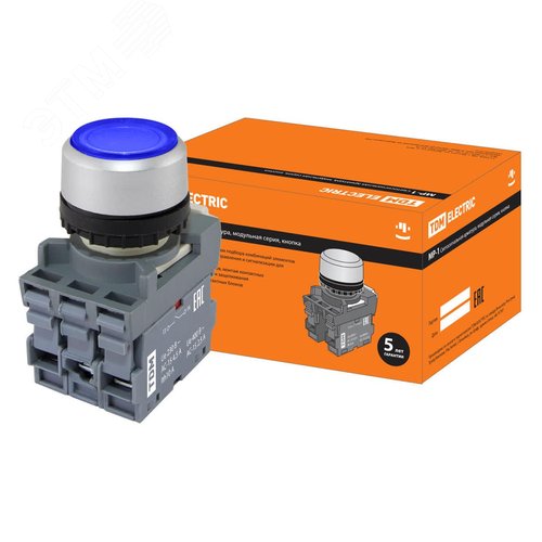 Кнопка MP1-21L(LED) в сборе d22мм/220В 1з+1р синяя - TDM ELECTRIC