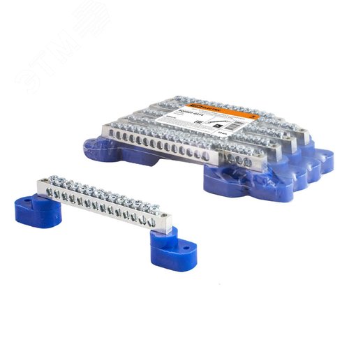 Шина N нулевая 6х9мм на двух угл. изоляторах 14 групп никелированная TDM