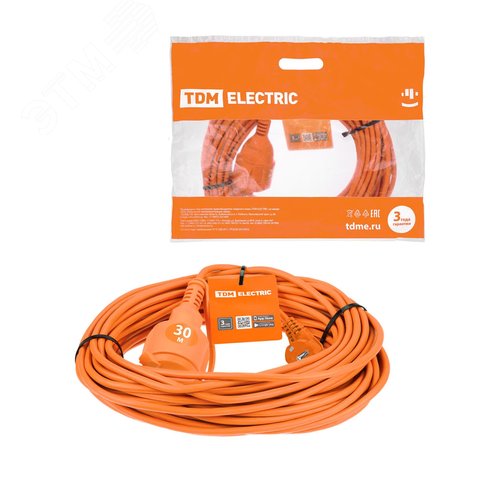 Удлинитель-шнур силовой УШз16 (штепсельное гнездо, 30м ПВС 3х1,0)