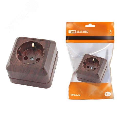 Розетка 2П+З открытой установки IP20 16А, бук ''Ладога''