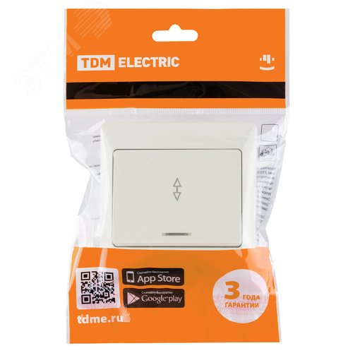 "Выключатель 1 кл. на 2 направления с подсветкой 10А сл. кость ""Ильмень""   TDM" 5