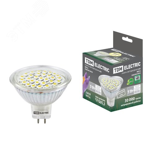 Лампа светодиодная MR16-5 Вт-220 В -3000 К-GU 5,3 SMD