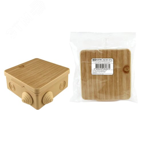 Распаячная коробка ОП 80х80х50мм, крышка, сосна, IP54, 7вх. инд. штрихкод 9