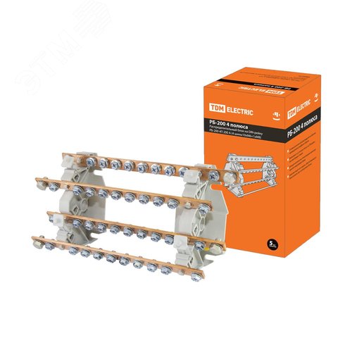 Распределительный блок на DIN-рейку РБ-200 четырехполюсный 200А (4 шины 10xM6+1хM8)