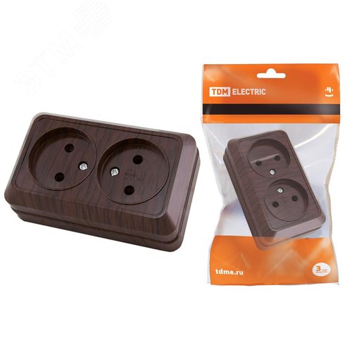 Розетка двойная 2П открытой установки IP20 10А, бук ''Ладога''