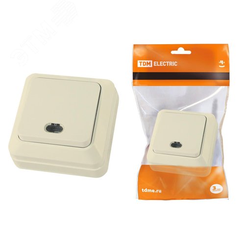 "Выключатель 1-кл. открытой установки с подсветкой IP20 10А, сл. кость ""Ладога"" TDM" 2