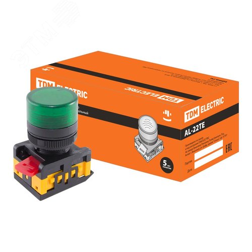 Лампа AL-22TE сигнальная d22мм зеленый неон/230В цилиндр (SQ0702-0011)