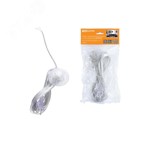 Шнур с ножным выключателем и плоской вилкой ШУН01В ШВВП 2х0,75мм2 3,5м. прозрачный TDM