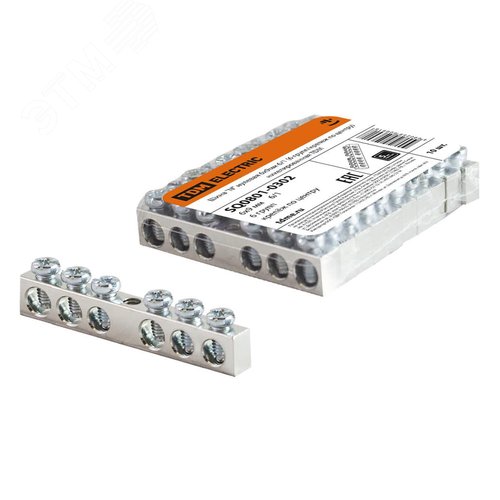 Шина N нулевая 6х9мм 6/1 (6 групп/крепеж по центру) никелированная TDM