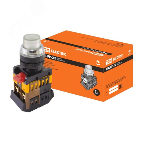 Кнопка ABLFP-22 прозрачная d22мм неон/230В 1з+1р - TDM ELECTRIC