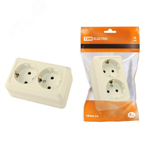 "Розетка двойная 2П+3 открытой установки IP20 16А, сл. кость ""Ладога"" TDM" 2