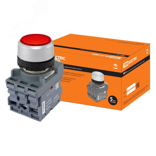 Кнопка с фиксацией MP2-21R(LED) в сборе d22мм/220В 1з+1р красная - TDM ELECTRIC
