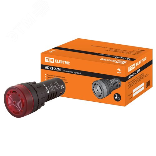 Сигнализатор звуковой AD22-22M/r31 d22 мм (LED) индикация 220В AC красный (SQ0746-0004) - TDM ELECTRIC