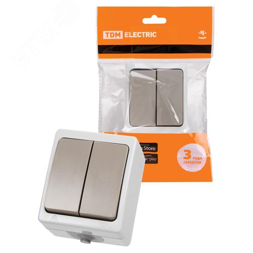 Выключатель двухклавишный открытой установки IP54 10А ''Вуокса'' - TDM ELECTRIC