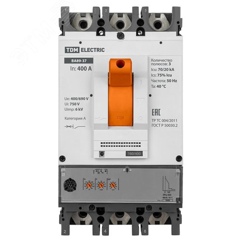 Автоматический выключатель ВА89-37 трехполюсной 400А 70кА (три регулировки, ЭР) 9