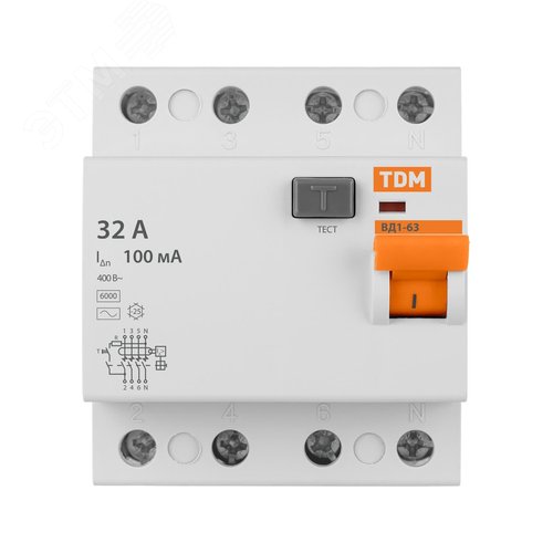 Устройство защитного отключения ВД1-63 четырехполюсное 32А 100мА 2