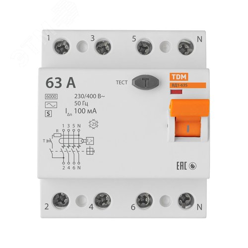 Устройство защитного отключения ВД1-63S четырехполюсное 63А 100мА 8